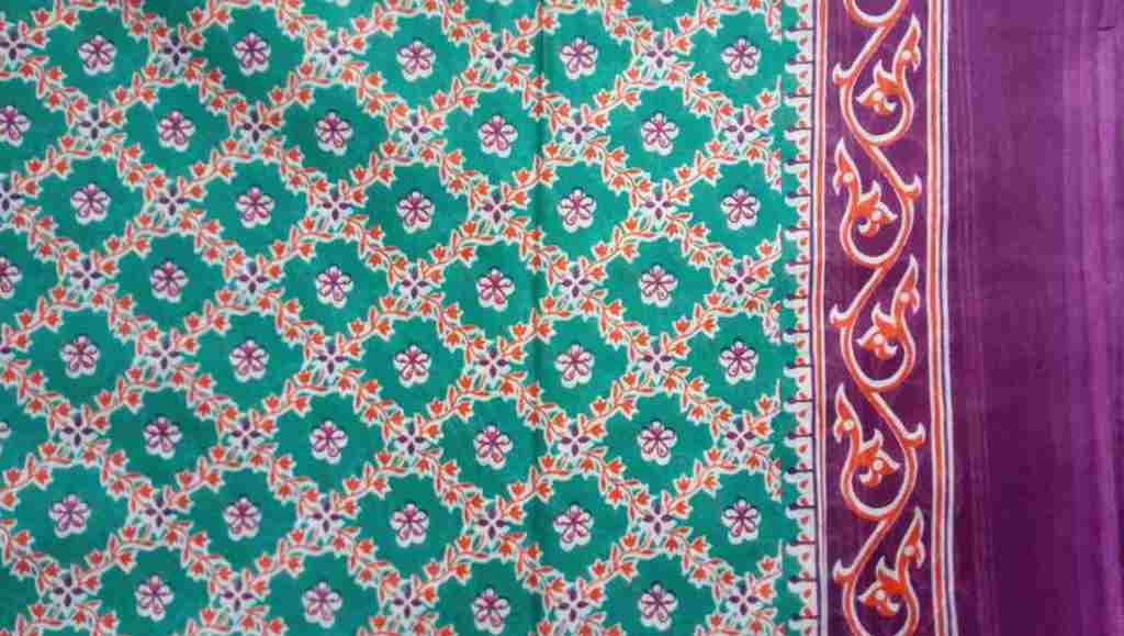 Turquoise Print Floral Sari Fabric